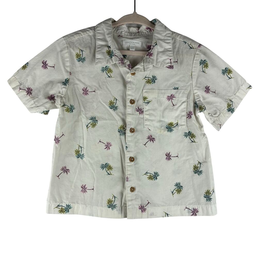 Grayson Mini Short Sleeve Button Up Shirt Toddler Boys 4T White Tropical Cotton
